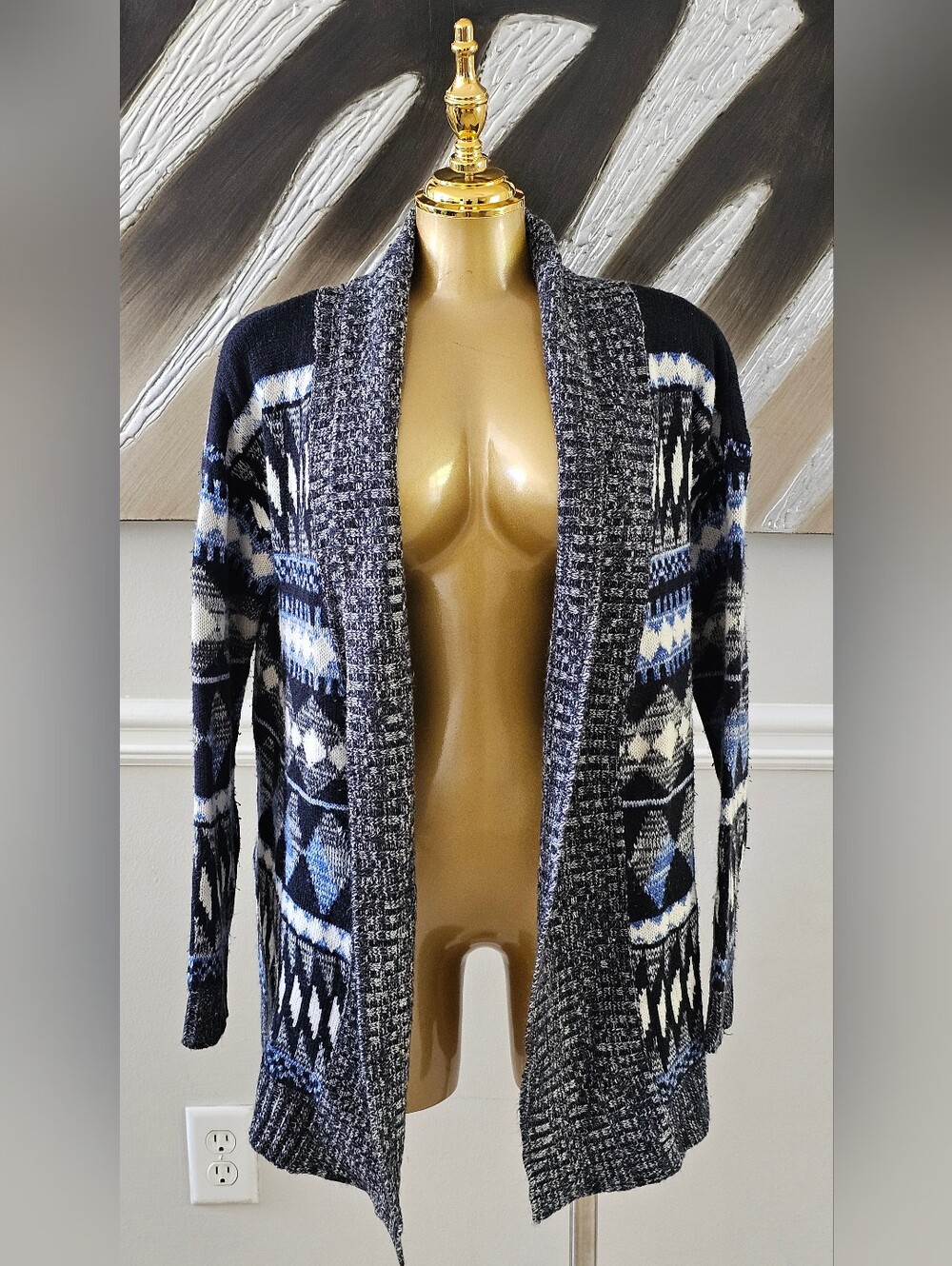 Say What Womens Small Blue Black Cardigan